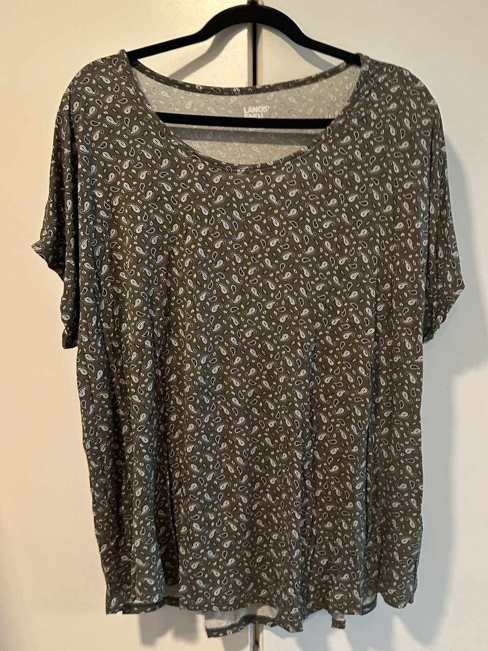 Lands' End Olive Paisley Short-Sleeve Women's Top 2x
